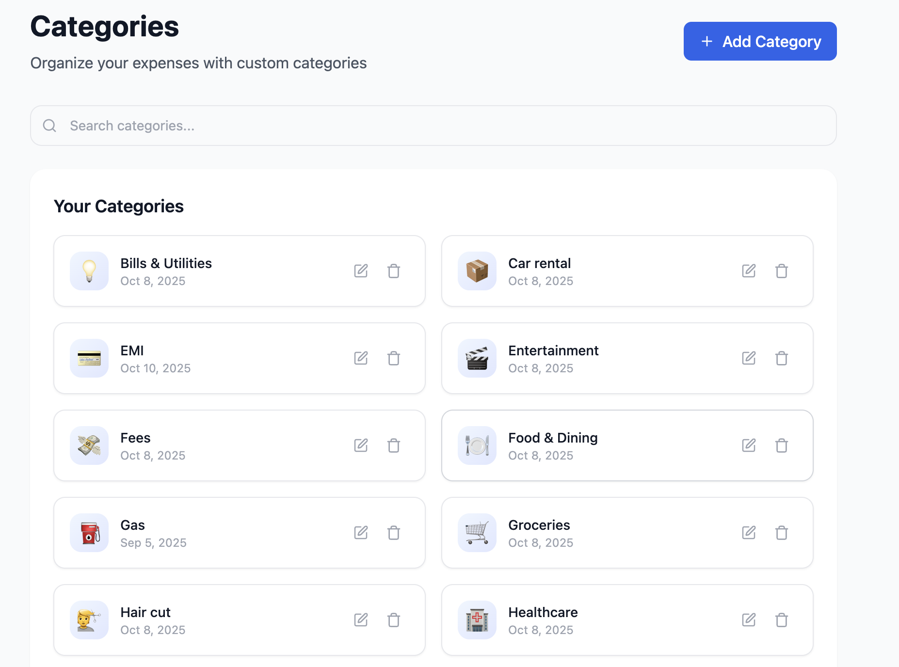 Custom Categories